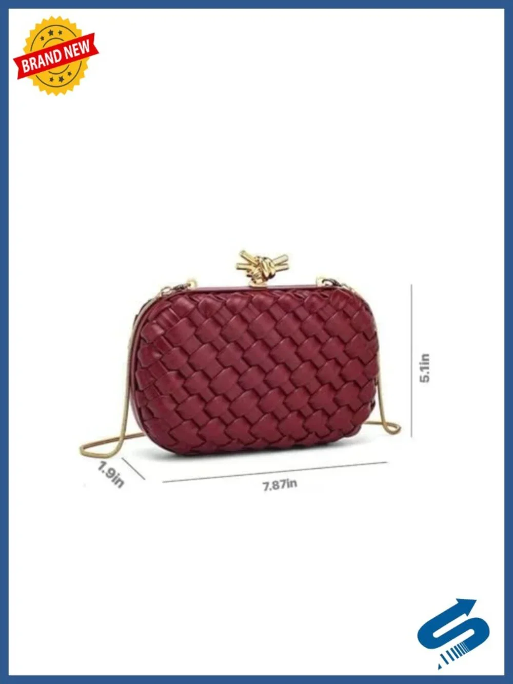 Woven PU Leather Clutch Evening Bag with Chain Strap